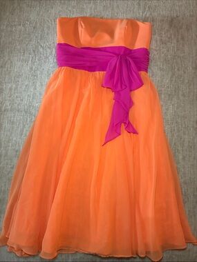 Alfred Angelo Orange Strapless Dress with Pink Sash - Girls